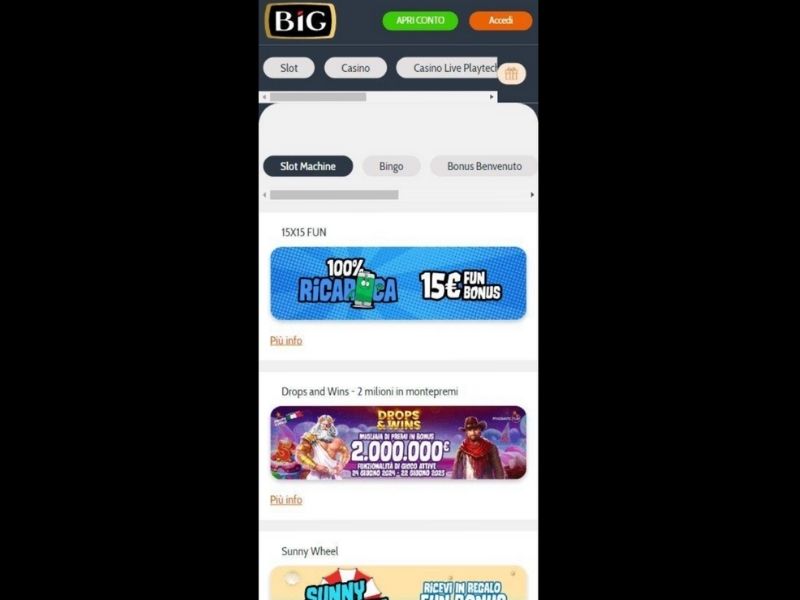 Versione mobile su BIG Casino