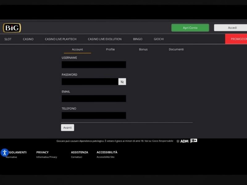 Registrazione al Big casinò