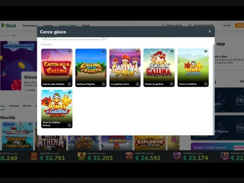 Bonus del 100% a Slot Gallina per Sisal Casino